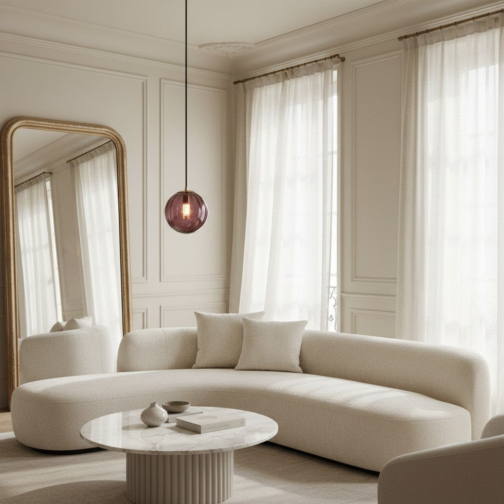 Lunorie Iron Metal Glass Globe Pendant Light – Sculpted Adjustable Pendant for Dining Spaces