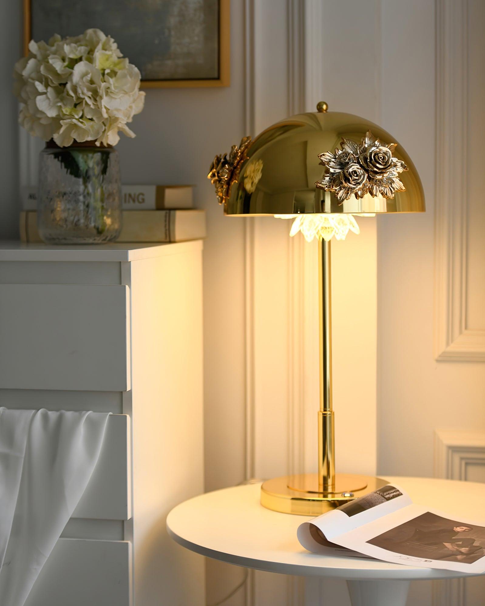 Table Lamp with Built-in Battery - Artistic Floral Light for Room
