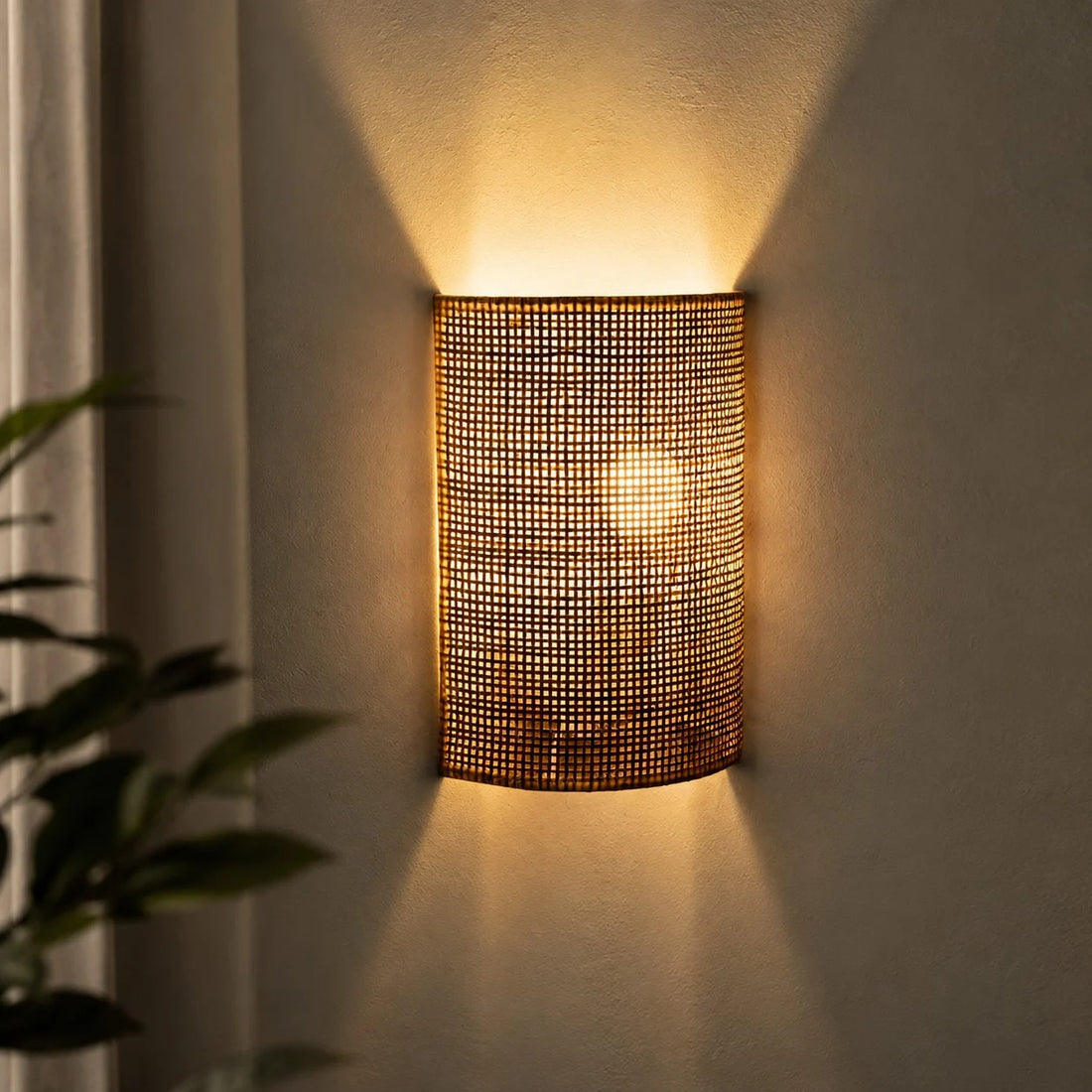 Japanese Rattan Wood Wall Sconce