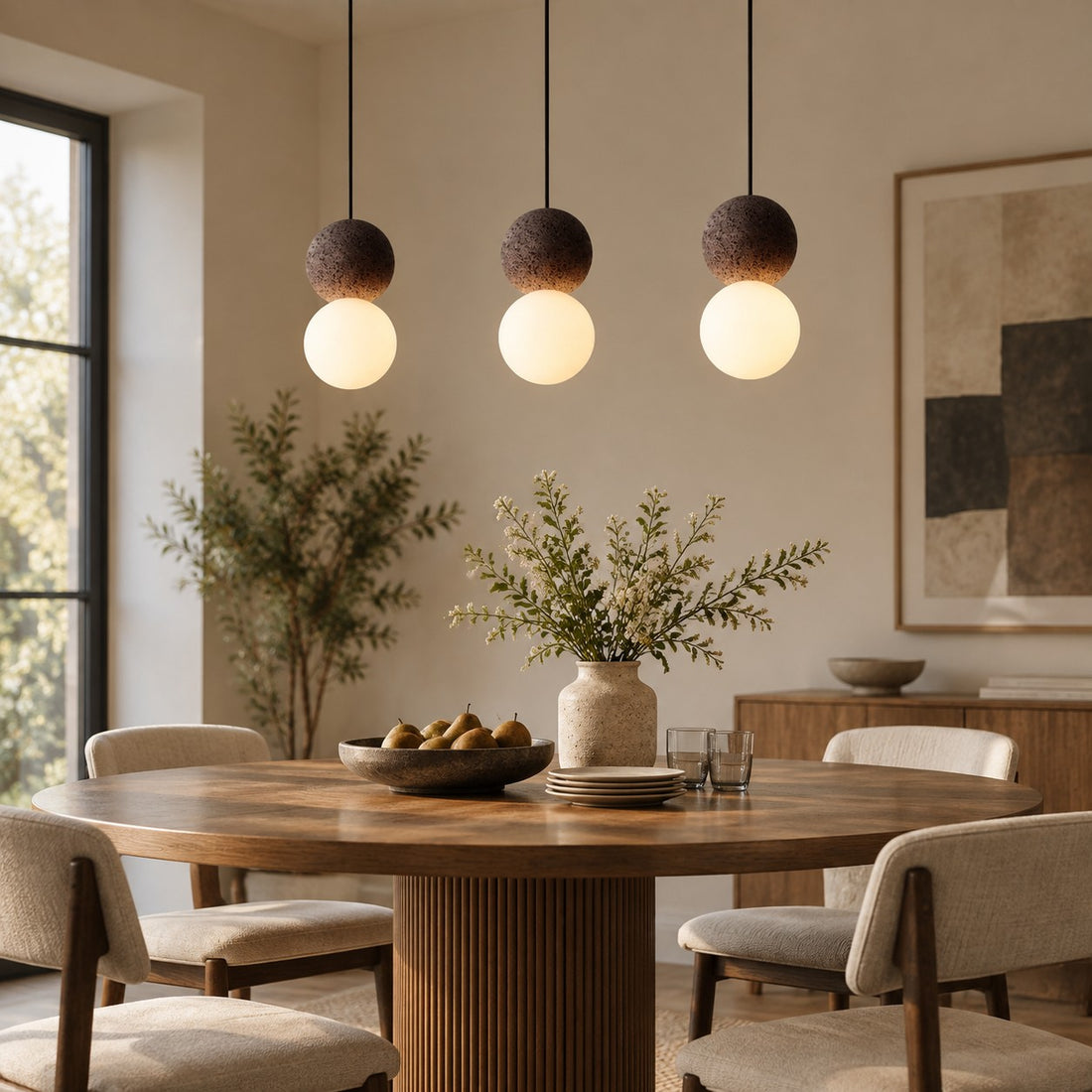 Textured Stone And Glass Plug-In Swag Pendant
