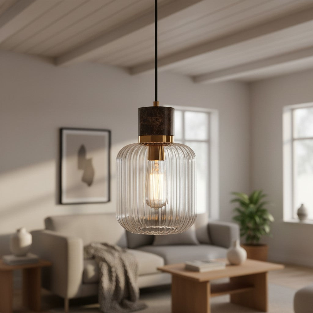 Korlisse Natural Stone and Glass Pendant Light – Stylish Lamp for Lounge or Living Room