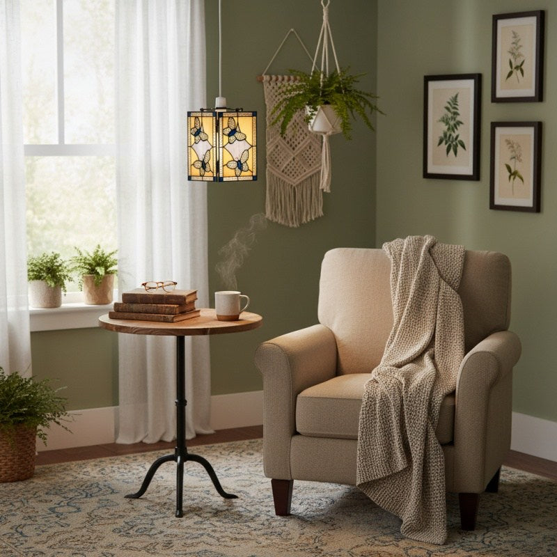 TF Butterfly Pendant Lamp — Artistic Stained Glass Pendant Light for Living Room or Bedroom