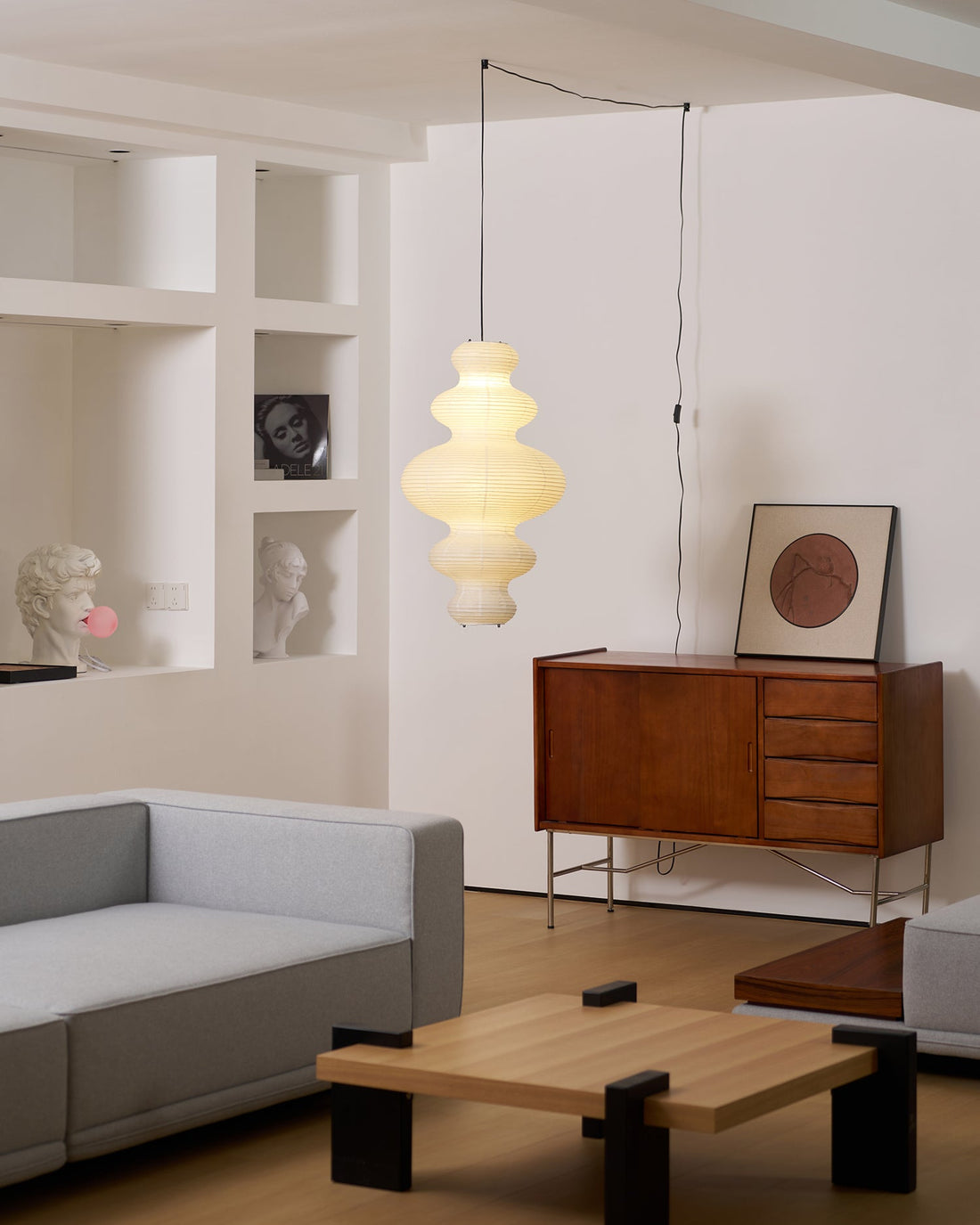 Luxurious Pendant Swag Lamp - Sculptural Rice Paper Lamp for Bedroom