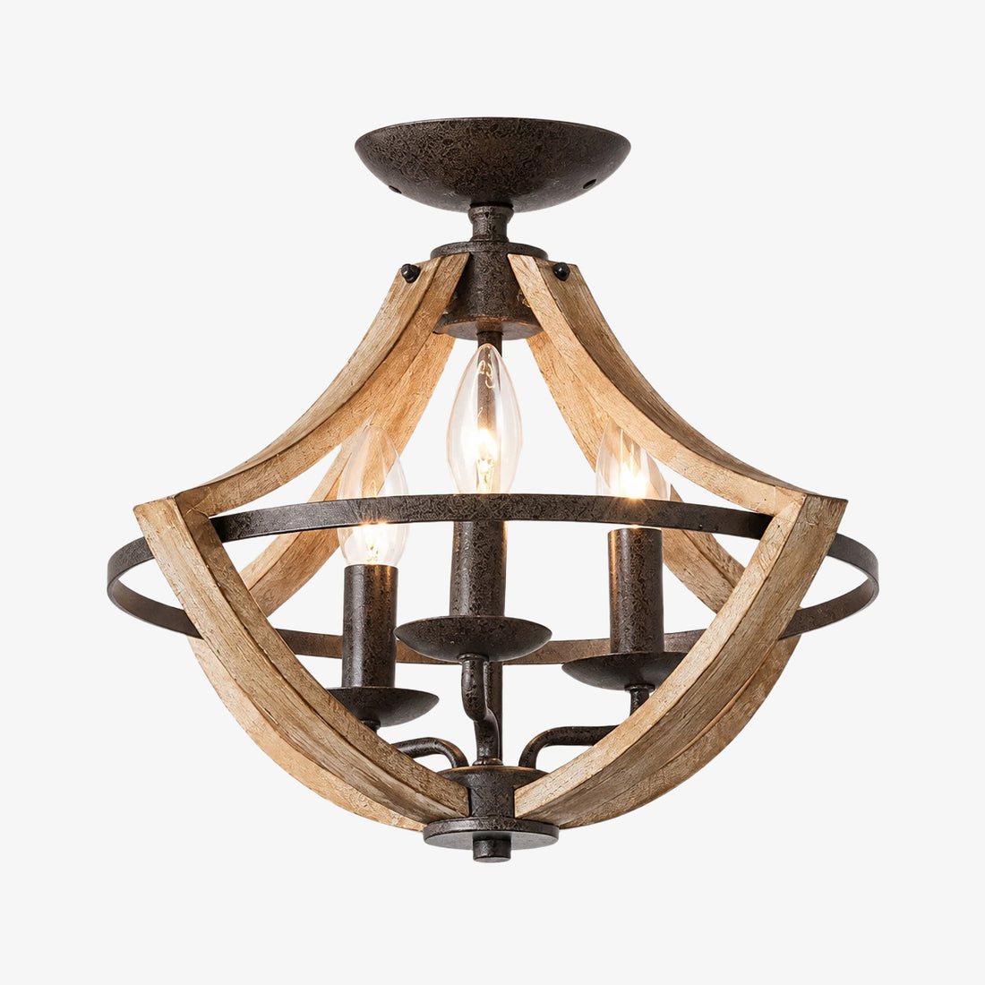 Distressed wood and rust ceiling light