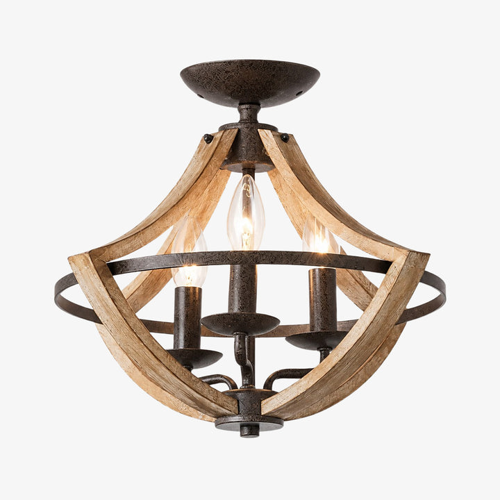 Distressed wood and rust ceiling light