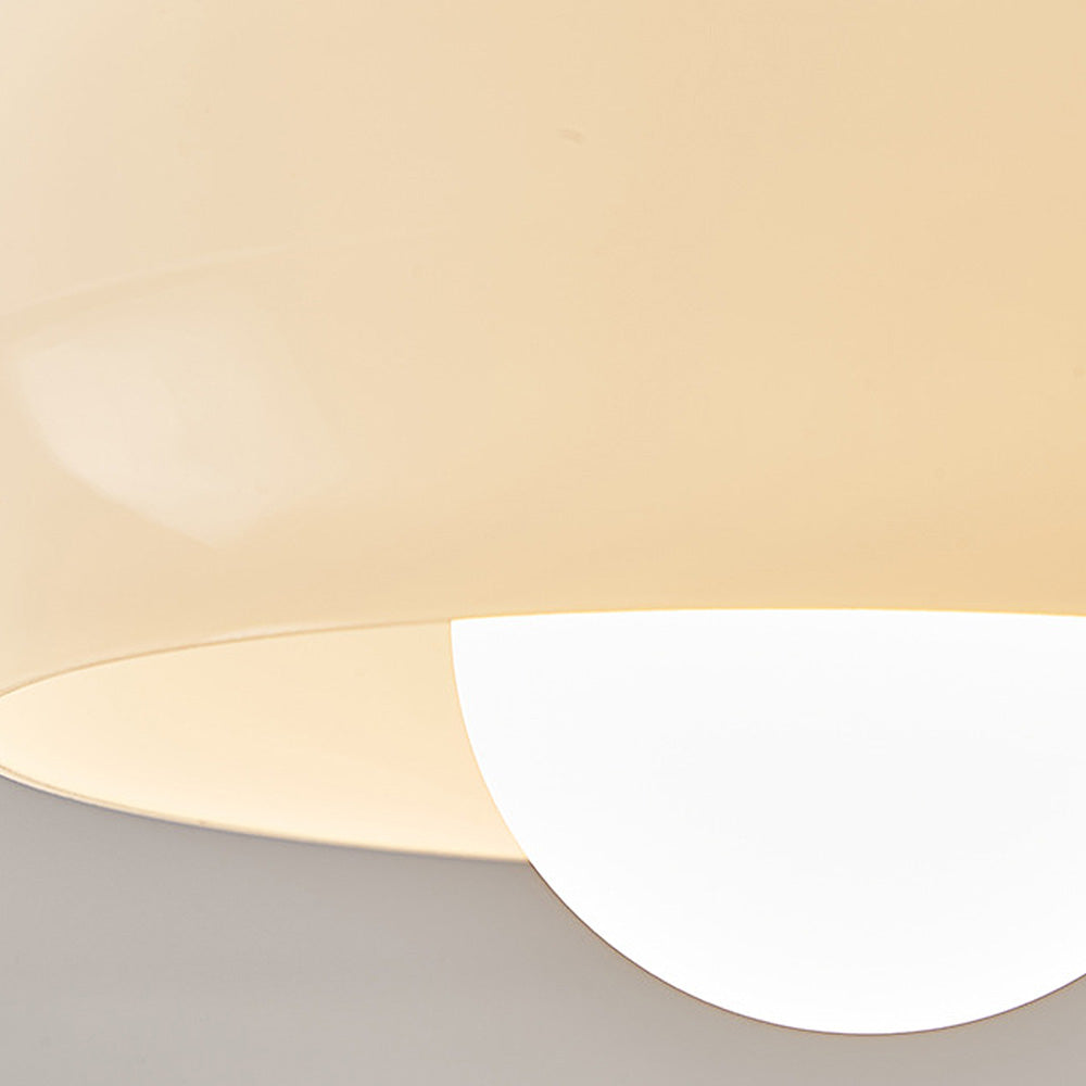 Cream Glass Ceiling Light - Vintage Bauhaus Walnut Lamp for Hallway