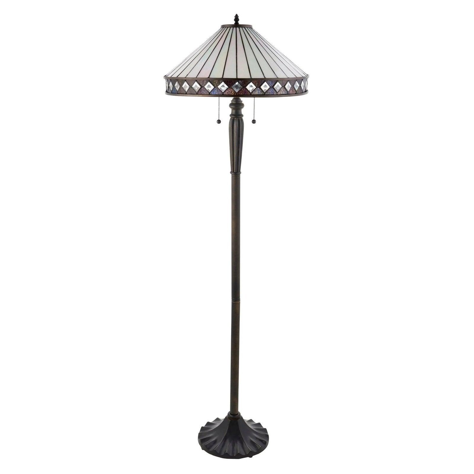 TF Fargo Geometric Tiffany Style Lamp — Amber and Cream Glass Accent Lighting for Bedroom or Study