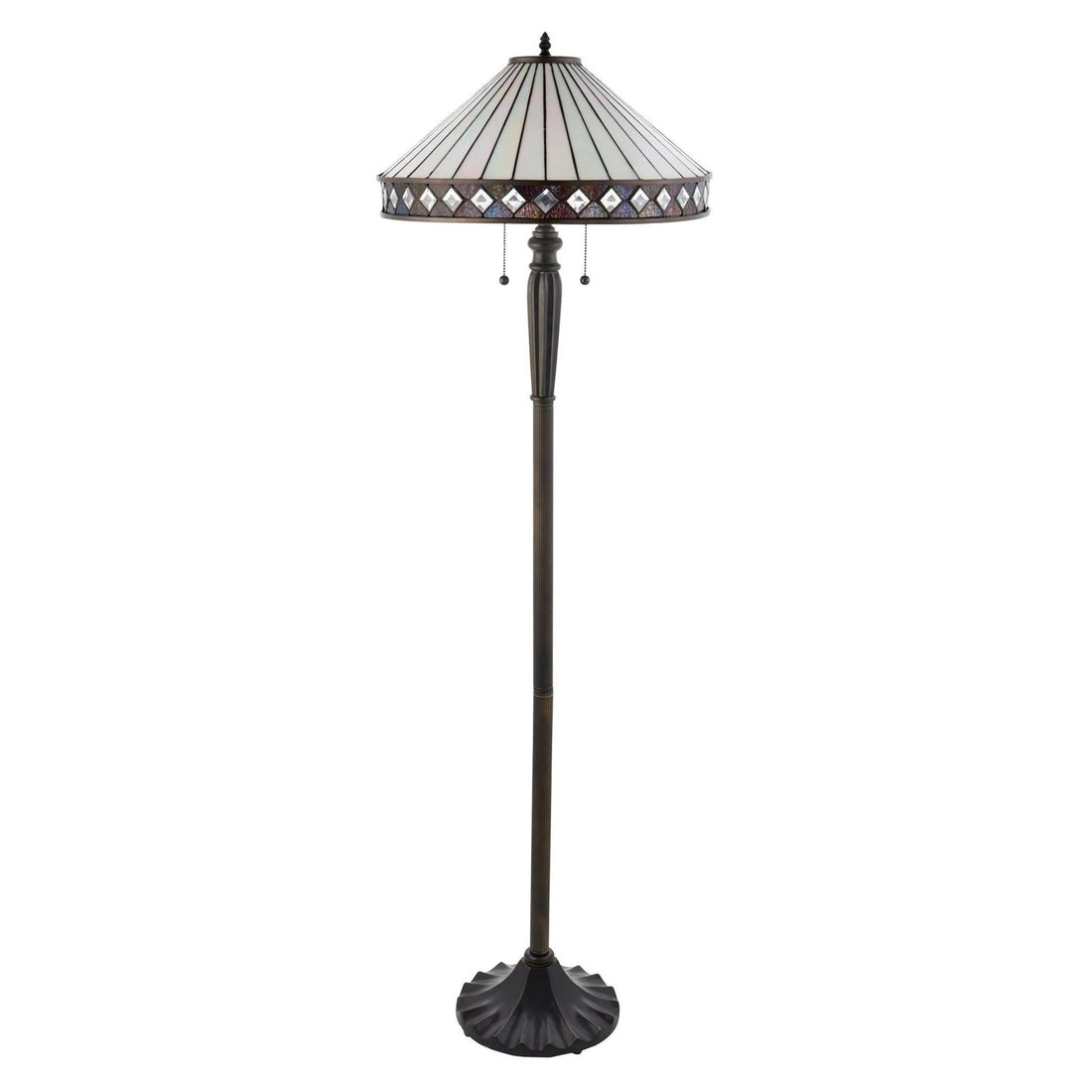 TF Fargo Geometric Tiffany Style Lamp — Amber and Cream Glass Accent Lighting for Bedroom or Study