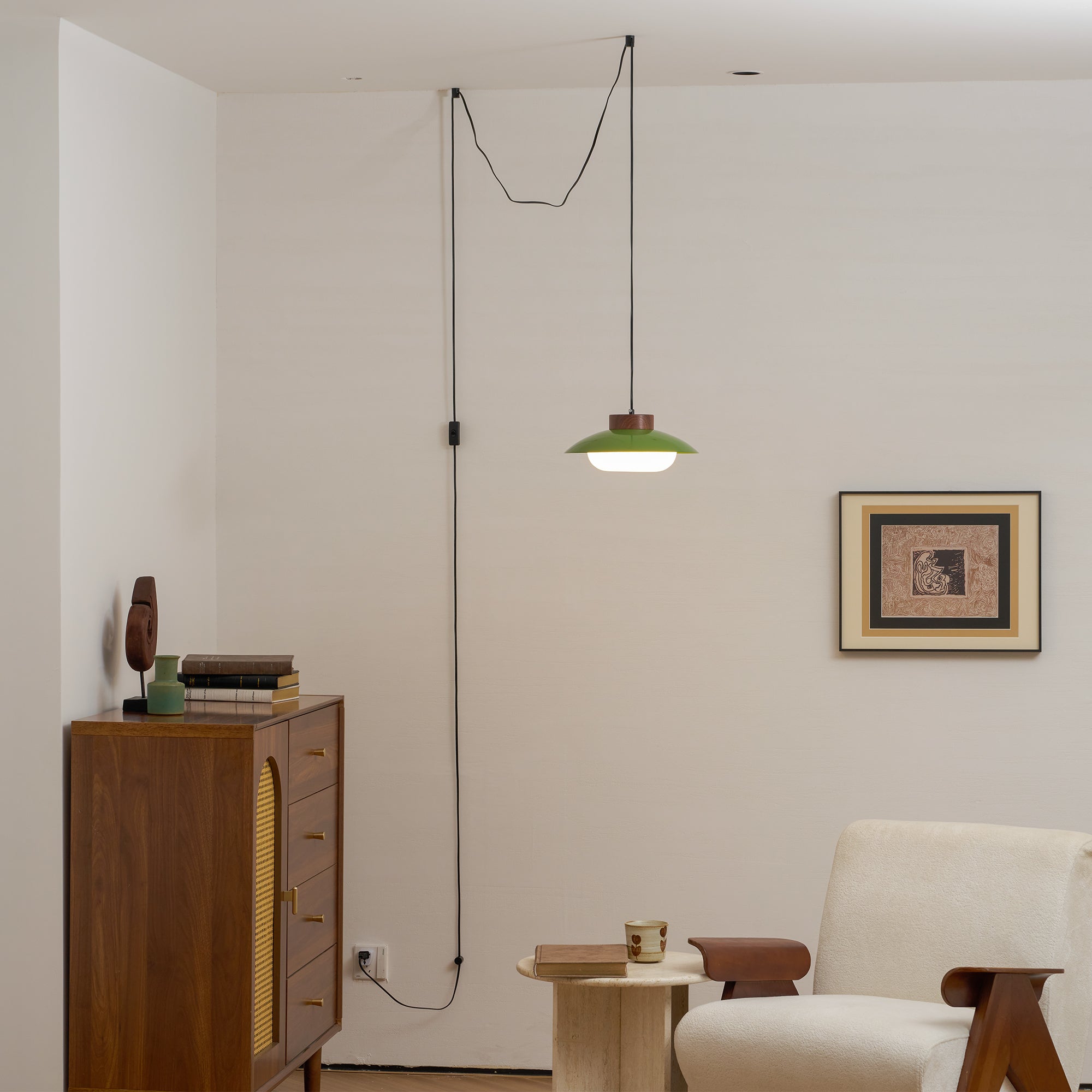 Saucer Plastic Plug-In Pendant Lamp