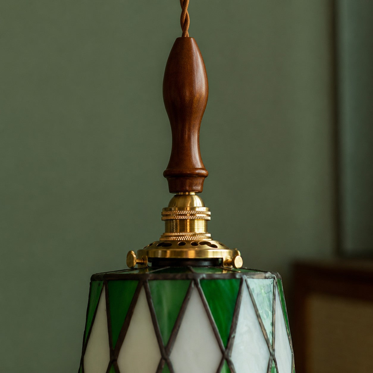 Vintage Green Stained Glass Pendant Light