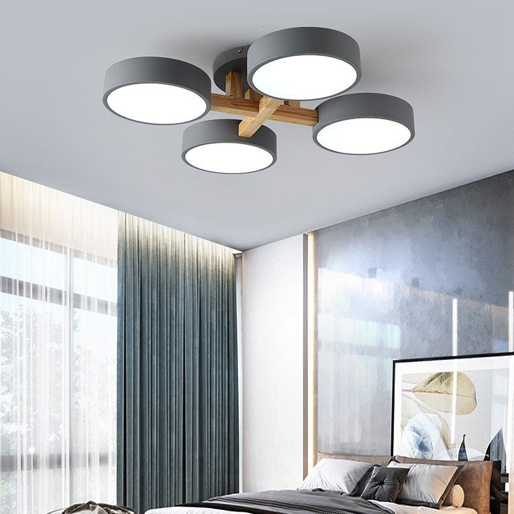LED Ceiling Light – Modern Iron Wood Fixture for Bedroom Ambiance