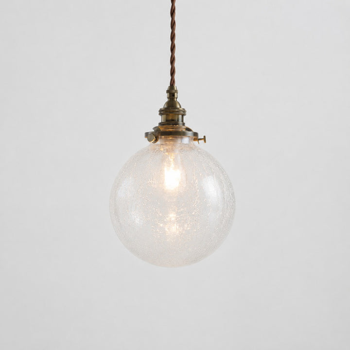 Crackled Glass Globe Brass Pendant Light