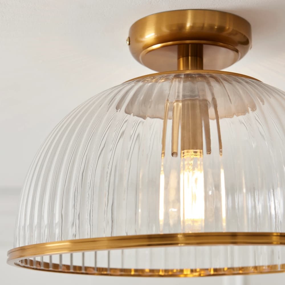 Luntra Ribbed Glass Uplighter Flush – Elegant Ceiling Light for Hallways and Bedrooms