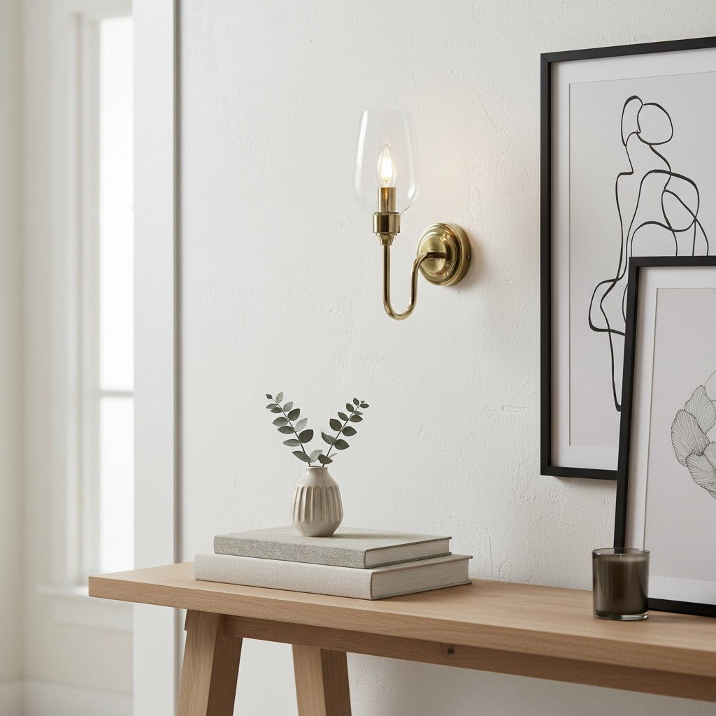 Clarione Art Deco Wall Light with Clear Glass Shade – Modern Metal Design for Hallways