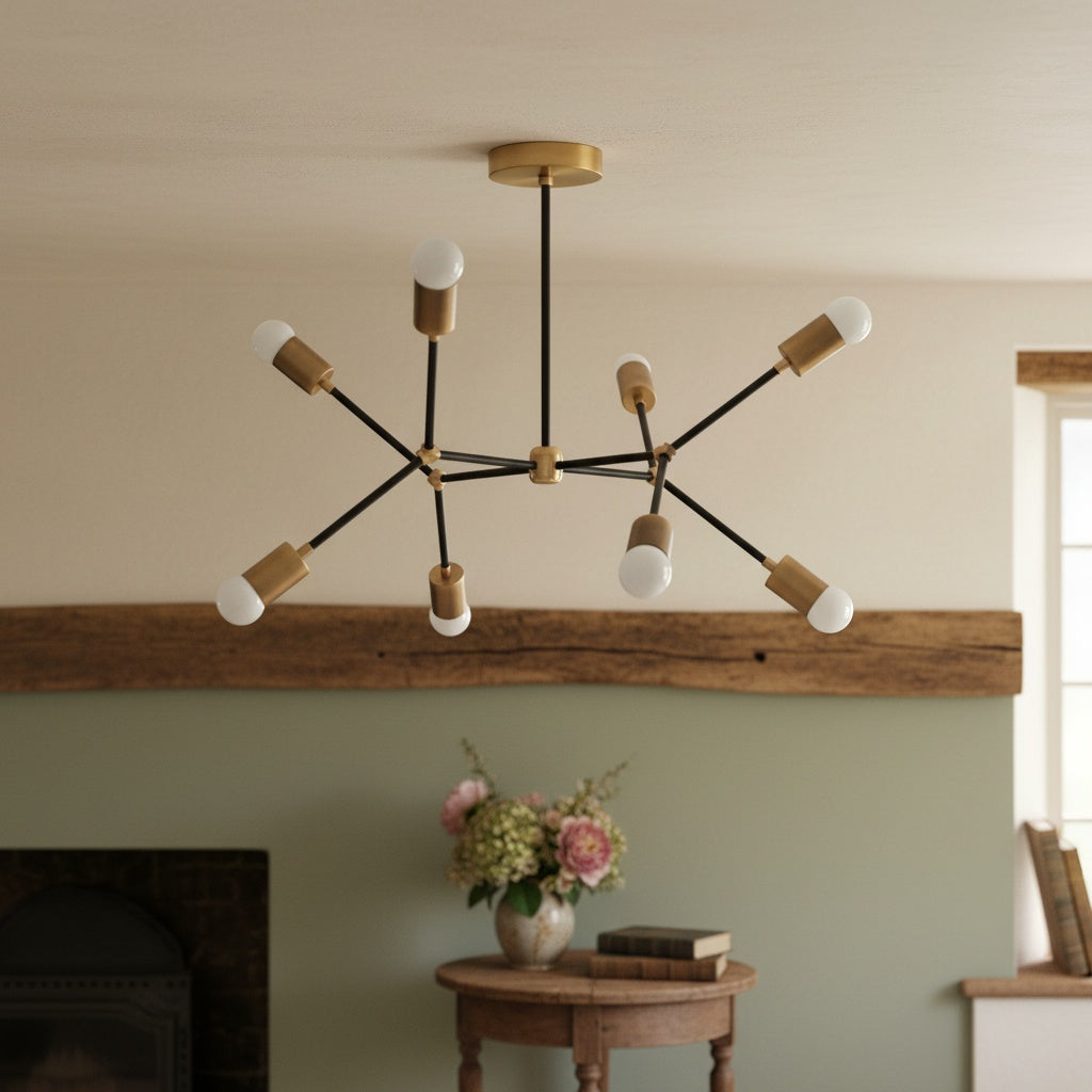 Mobilux Line Modern Geometric Chandelier - Brass Ceiling Light Fixture
