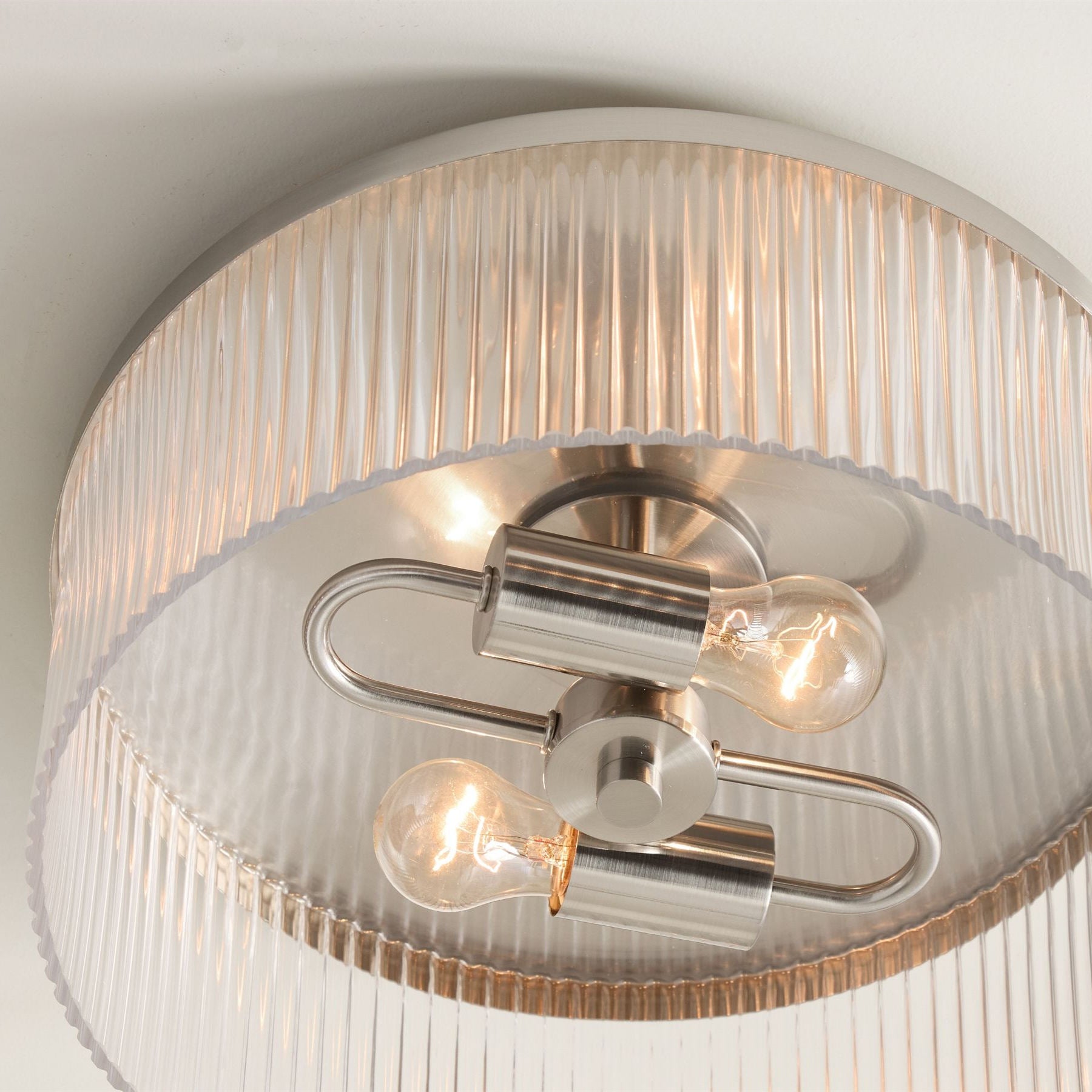 Bravira Flush Mount Ceiling Light - Ribbed & Bubbled Glass Metal Light