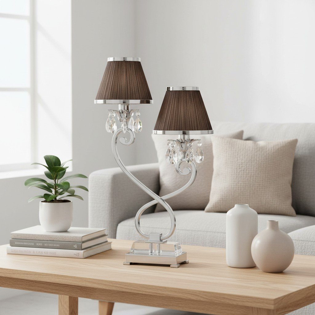 Talonis Double Table Lamp – Dual Shades and Metal Base for Bedroom and Living Room