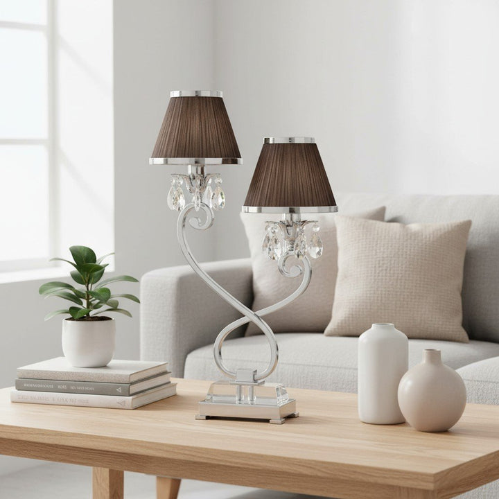 Talonis Double Table Lamp – Dual Shades and Metal Base for Bedroom and Living Room