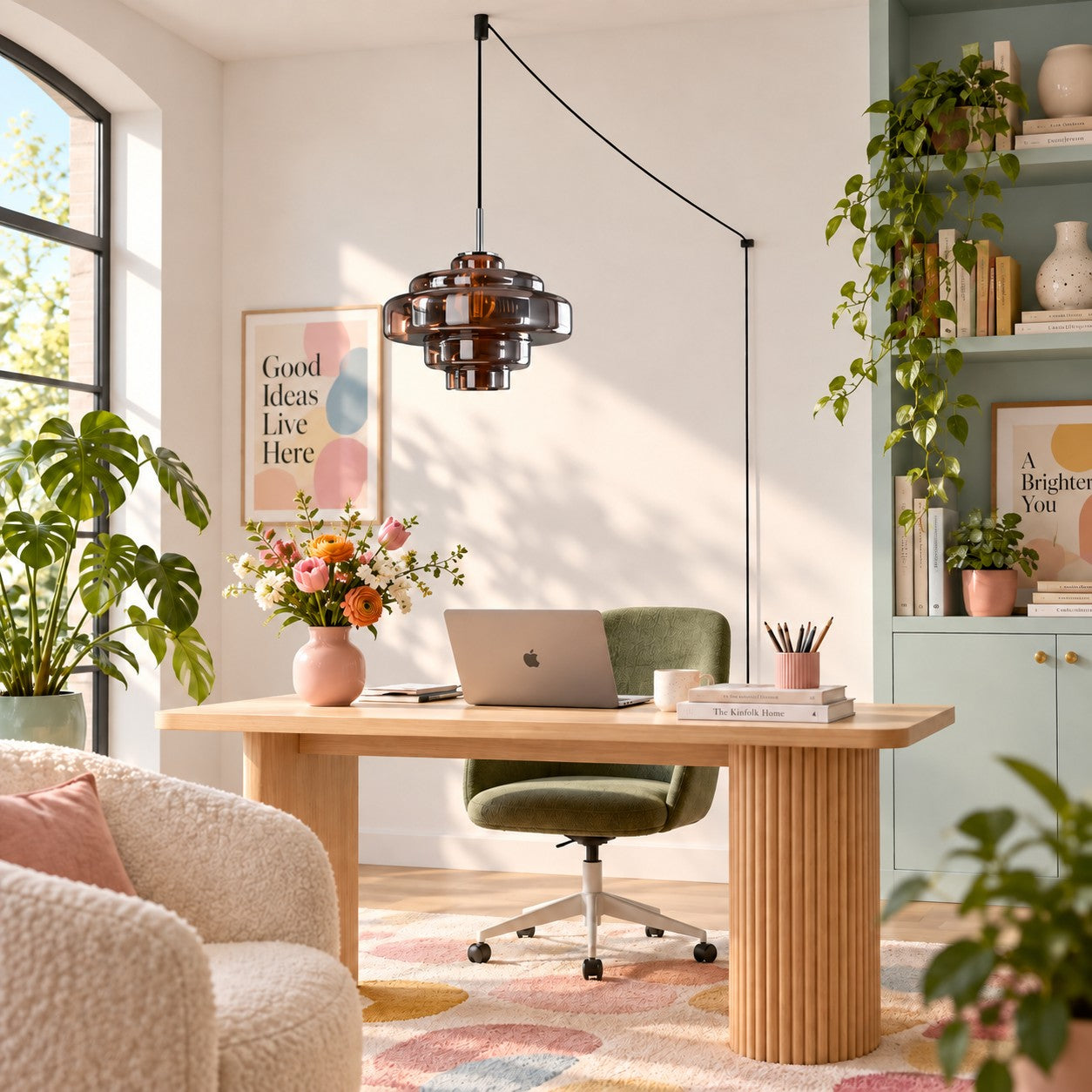 Koloro Millie Glas-Pendelleuchte mit Stecker - Retro-Pendelleuchte in bunten Farben für moderne Innenräume