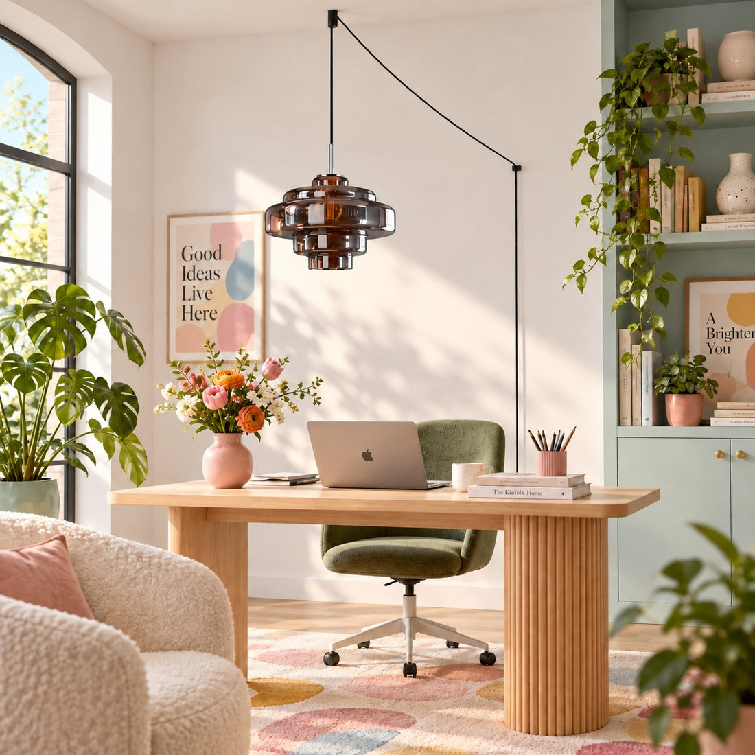 Koloro Millie Glas-Pendelleuchte mit Stecker - Retro-Pendelleuchte in bunten Farben für moderne Innenräume