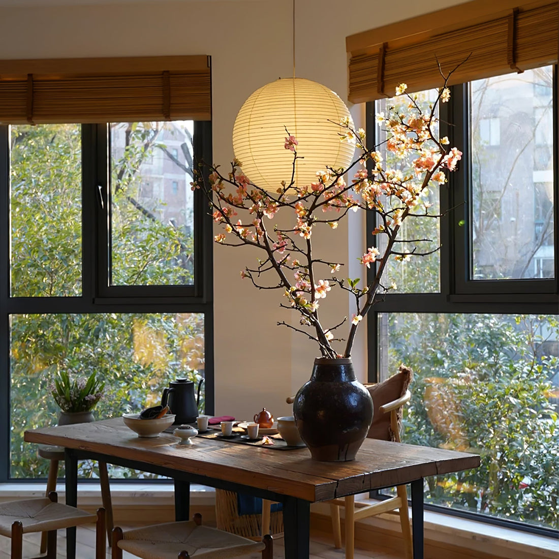 Mid-Century Pendant Swag Light - Japanese Paper Lamp for Bedroom