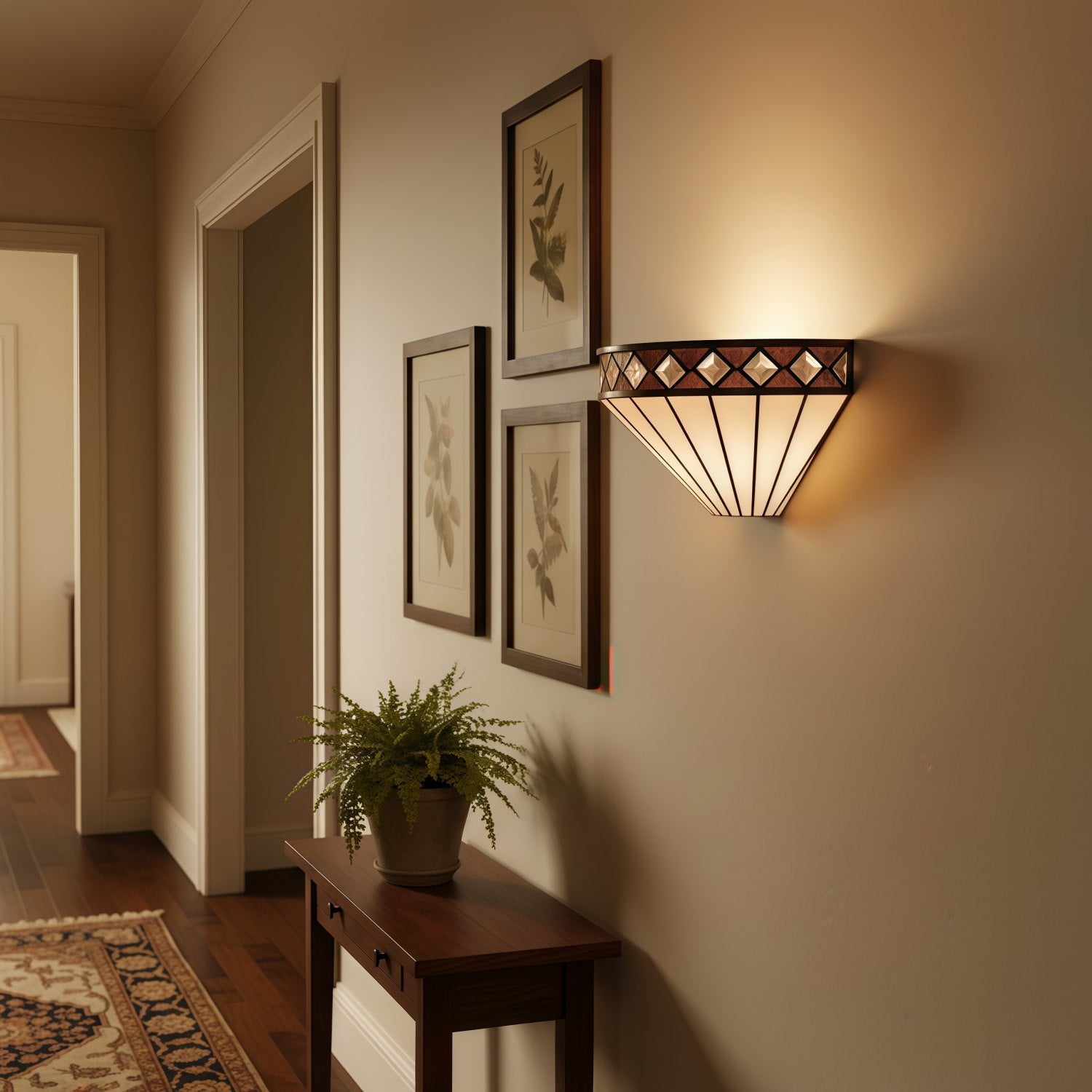 TF Fargo Art-Deco-Wandleuchte mit Rautenmuster – Glaswandleuchte für Flur und Schlafzimmer