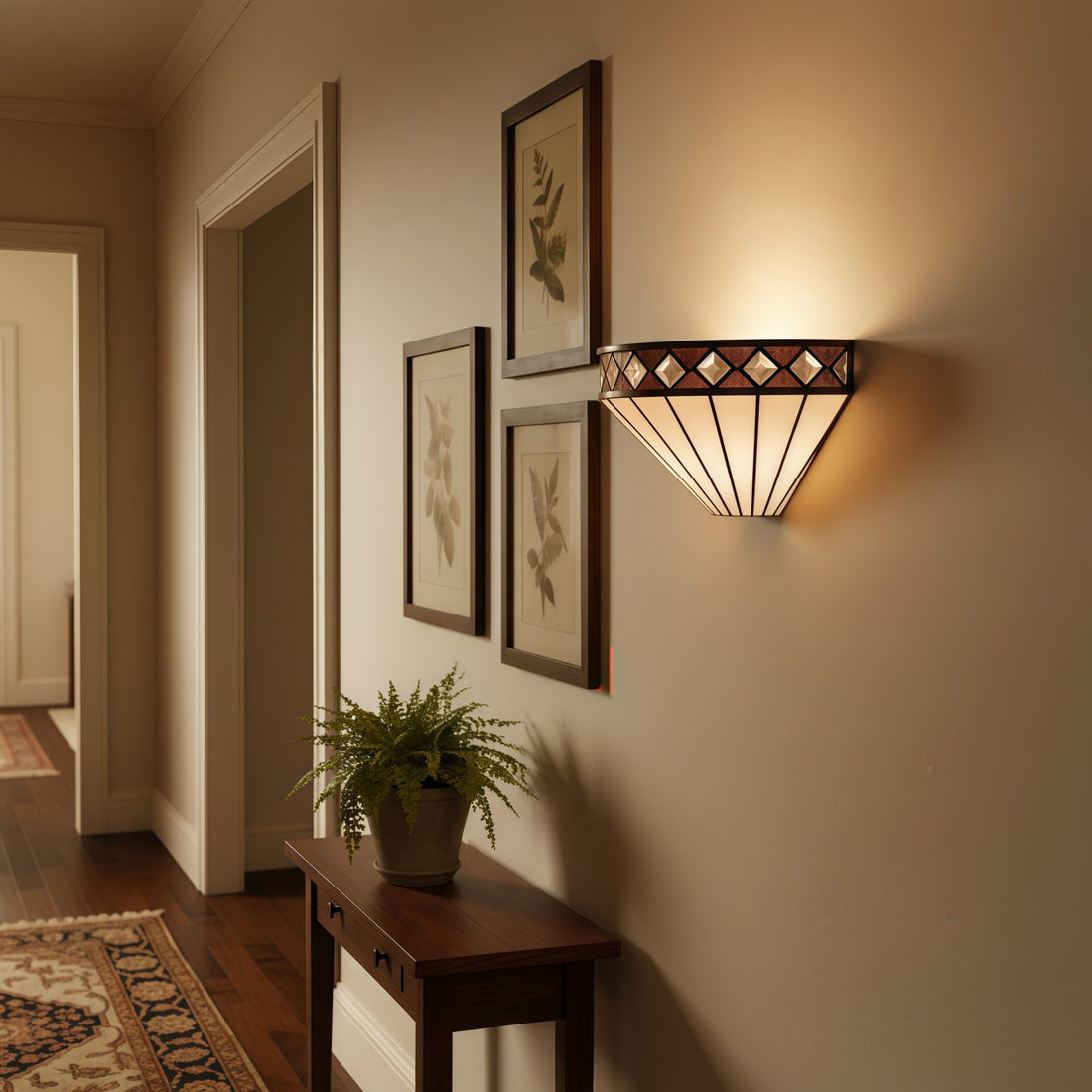 TF Fargo Art-Deco-Wandleuchte mit Rautenmuster – Glaswandleuchte für Flur und Schlafzimmer