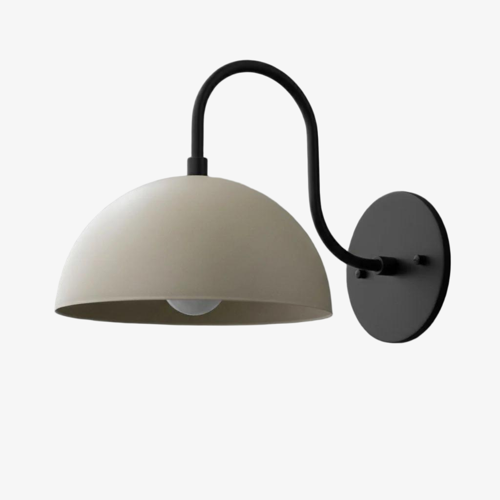 Curva Metal Industrial Wall Sconce - Curved Brass Arm - Hammered Dome Light Fixture