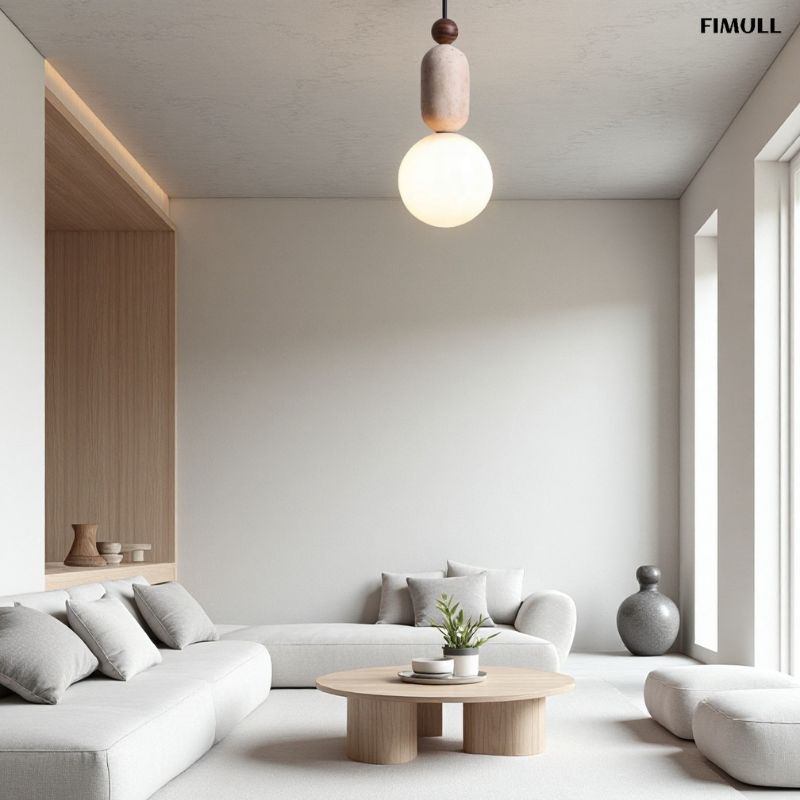 Minimalist Travertine Sphere Pendant Light