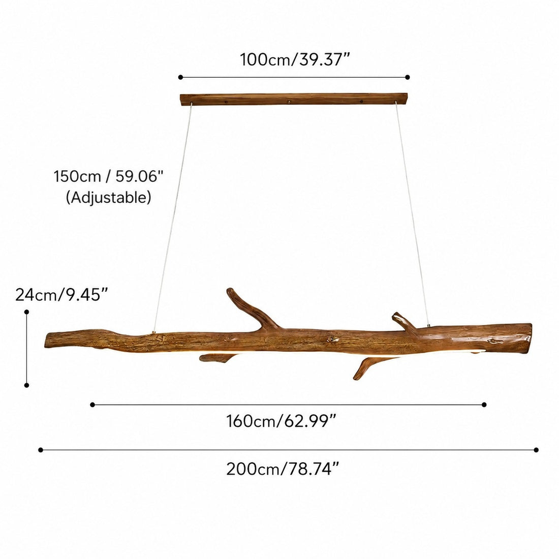 Wood Color Resin Linear Branch Pendant Light