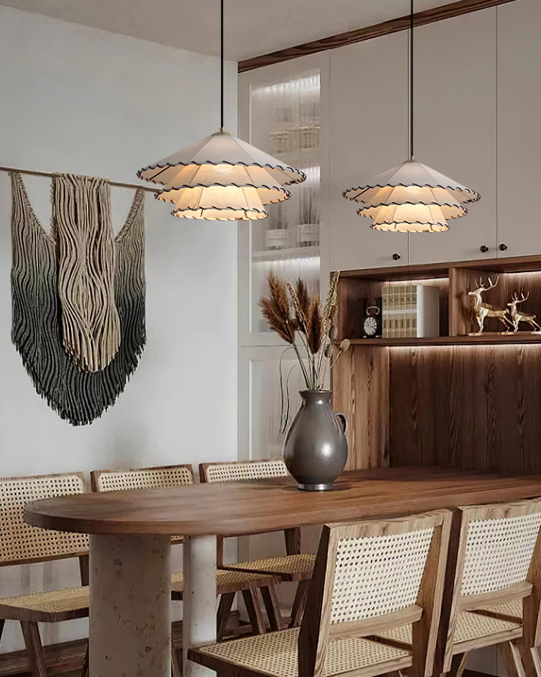 White Fabric And Metal Plug-In Pendant