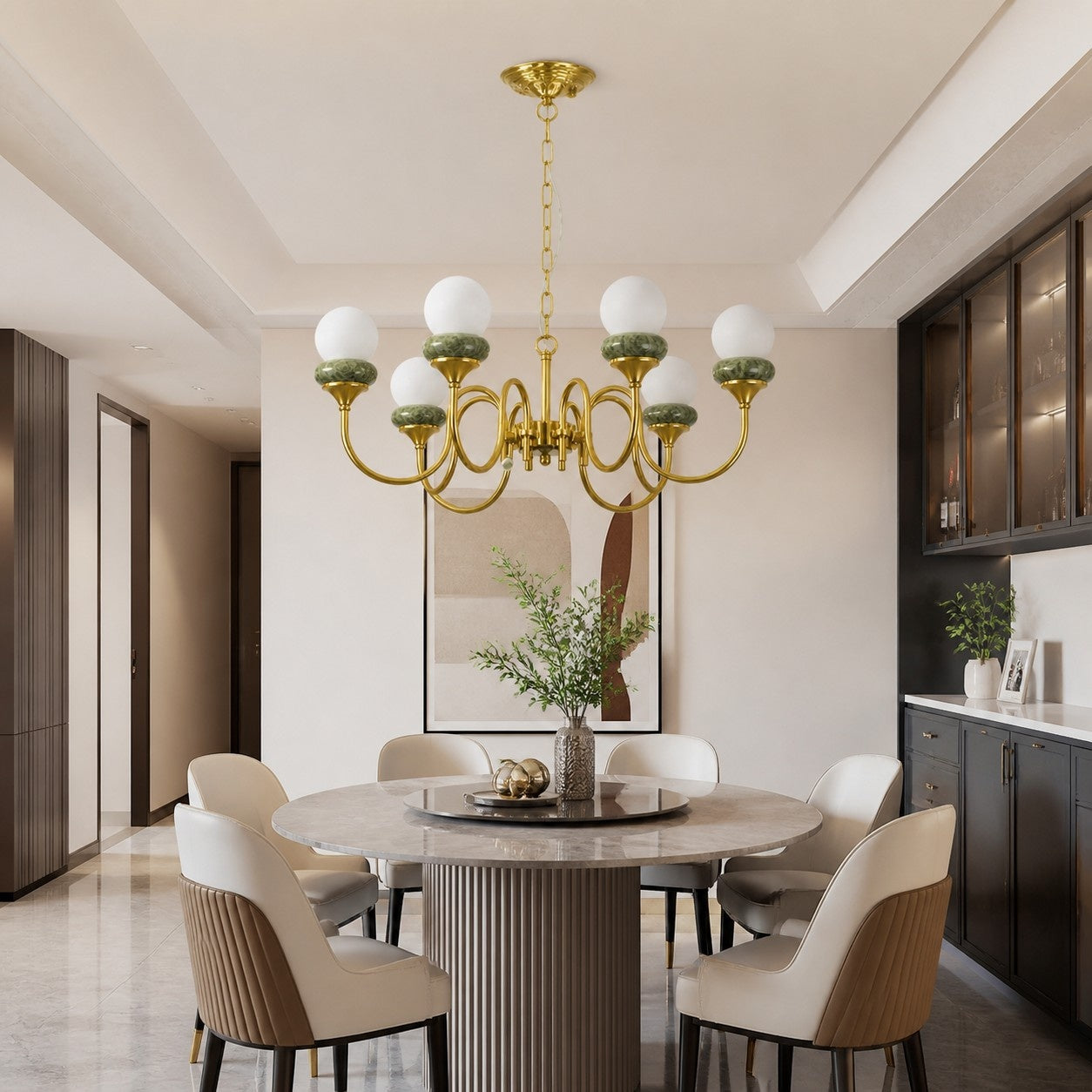 Green Jade Loop-Arm Chandelier