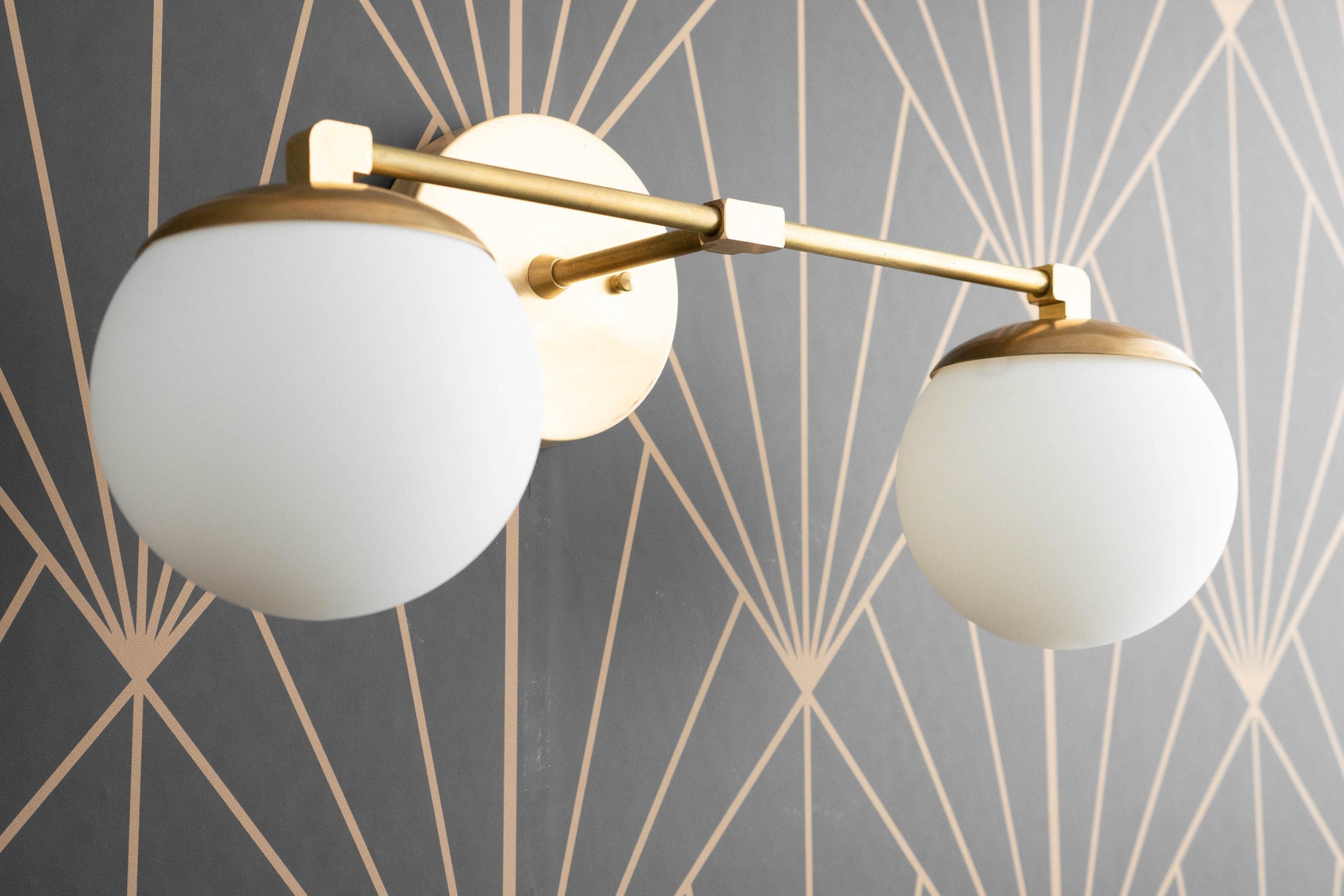 Glorica Glass Vanity Light - Art Deco Brass Wall Globe Fixture Modern