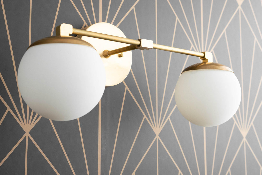 Glorica Glass Vanity Light - Art Deco Brass Wall Globe Fixture Modern