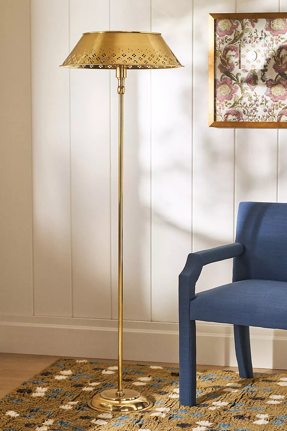 Auriglow Brass Floor Lamp - Enameled Perforated Space Age Bedroom Lamp