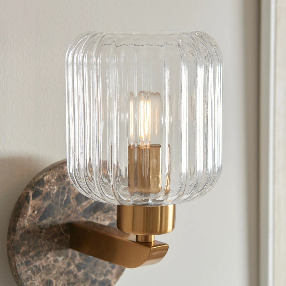 Korlisse Modern Marble Wall Light - Vintage Brass & Clear Glass Accent for Living Room and Hallway