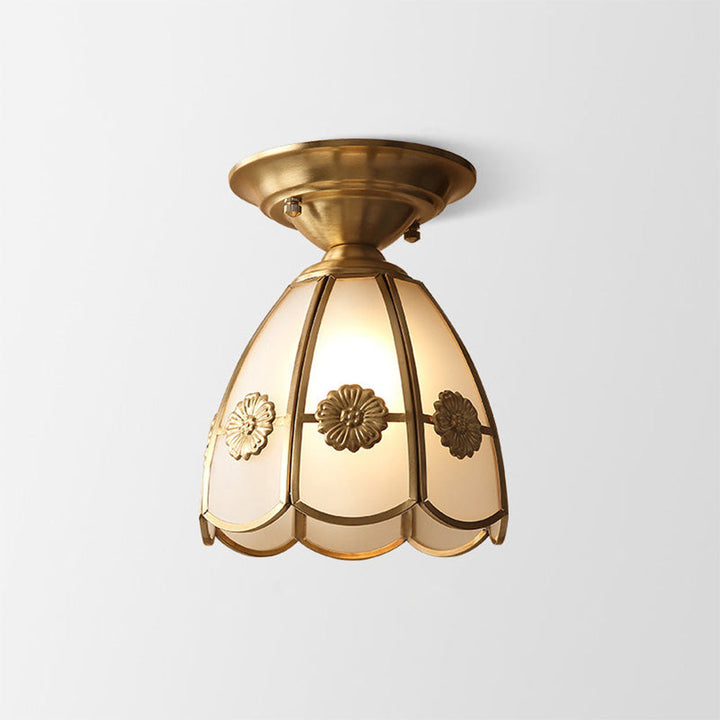 Glass Petal Ceiling Light - Modern Brass Semi Flush Mount for Hallway