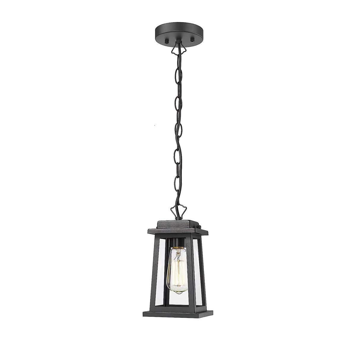 Outdoor Lantern Pendant Lamp -Timeless Design - Black Metal & Glass