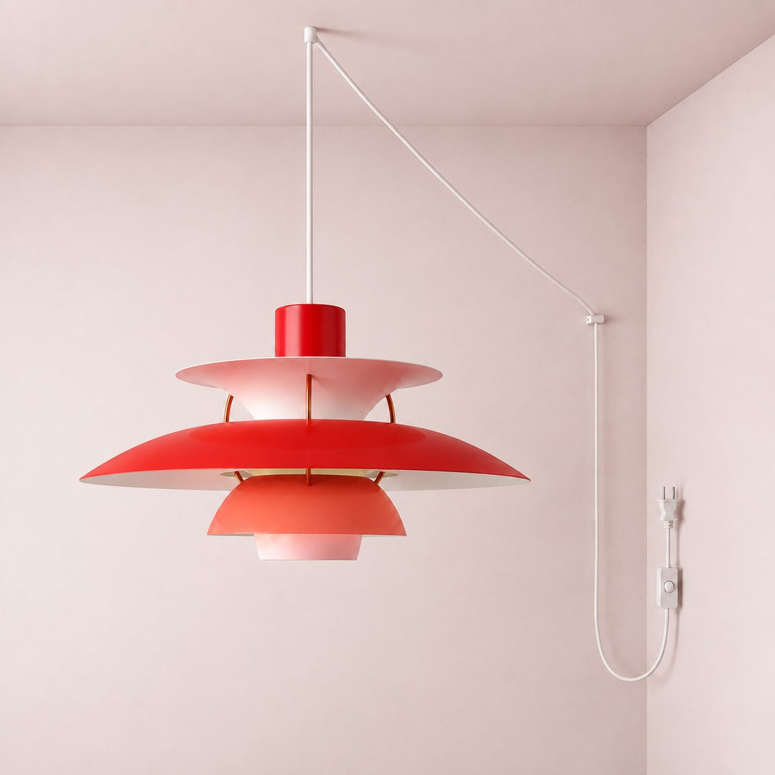 Moderne mehrlagige bunte Pendelleuchte mit Stecker und Zugkabel - Hängelampe aus Metall
