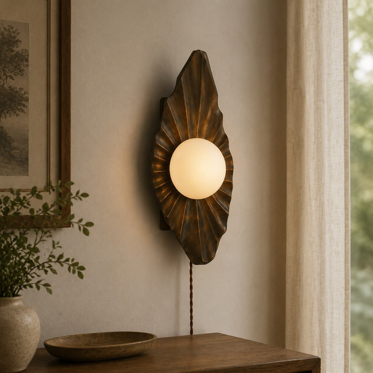 Wabi-Sabi-Wandleuchte aus Naturholz