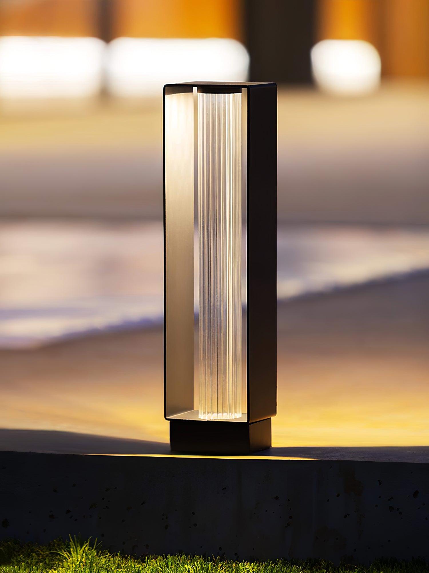Frame Outdoor Post Lamp - Resilient Striped Glass Lamp for Driveway