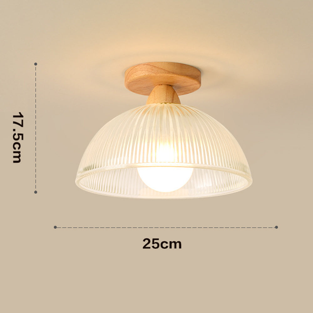 Solid Wood Glass Ceiling Lamp - Modern Semicircle Fixture for Hallway
