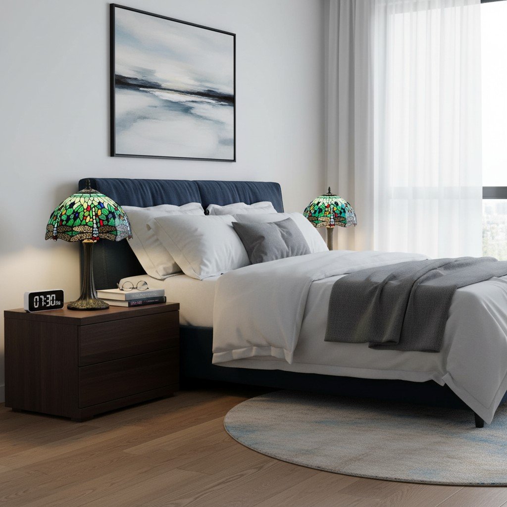 TF Libellen-Tischleuchte – Vintage-Buntglas für Wohn- und Schlafzimmer
