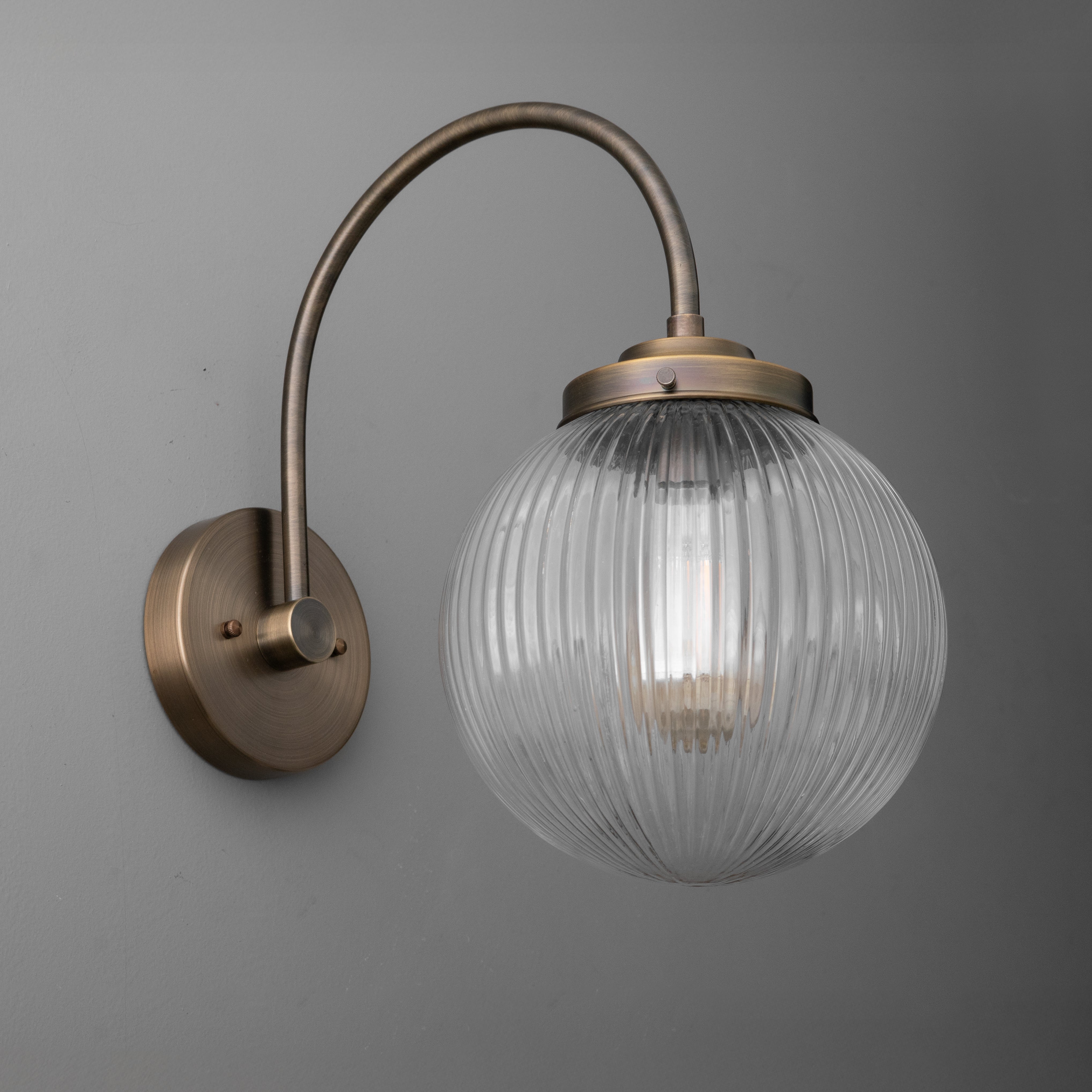 Glorica Glass Aged Brass Wall Sconce - Ribbed Glass Shade Industrial Style Lighting