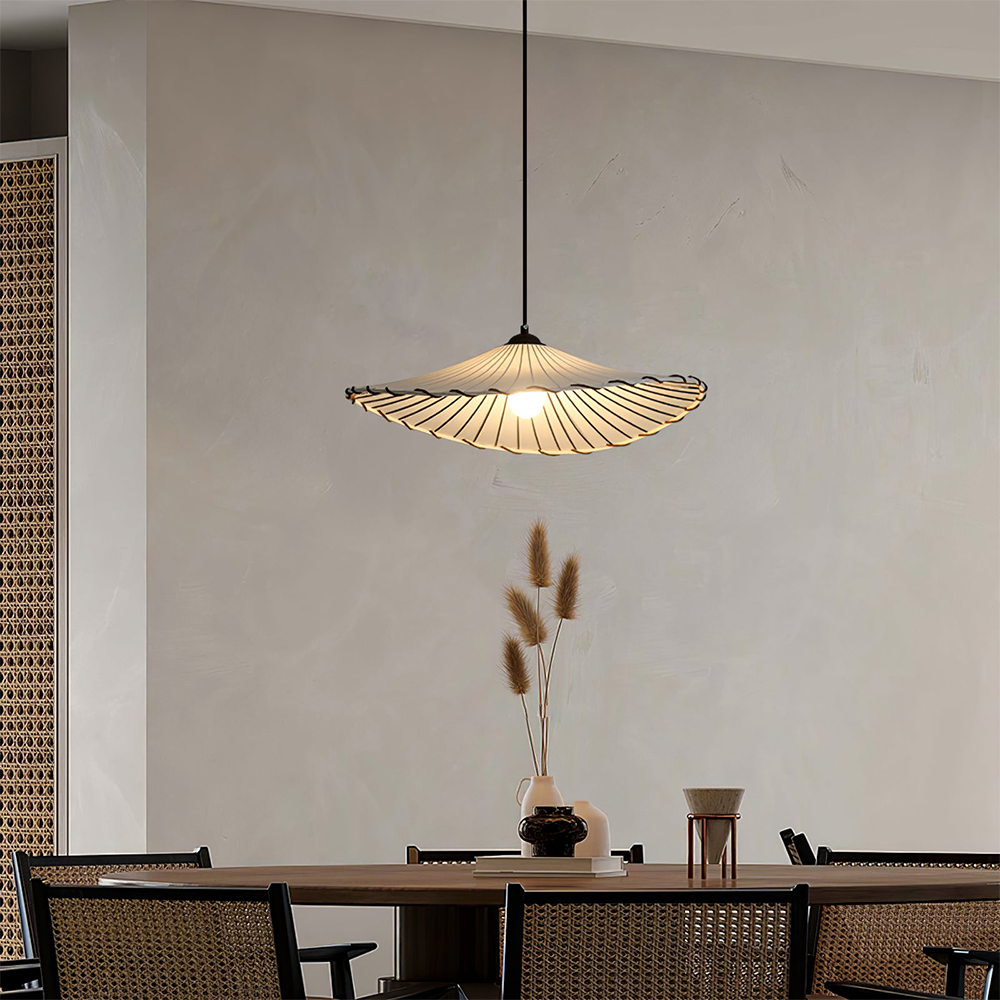 Wabi-Sabi Lotus Leaf Pendant Lamp – Fabric Light – Vintage Minimalist