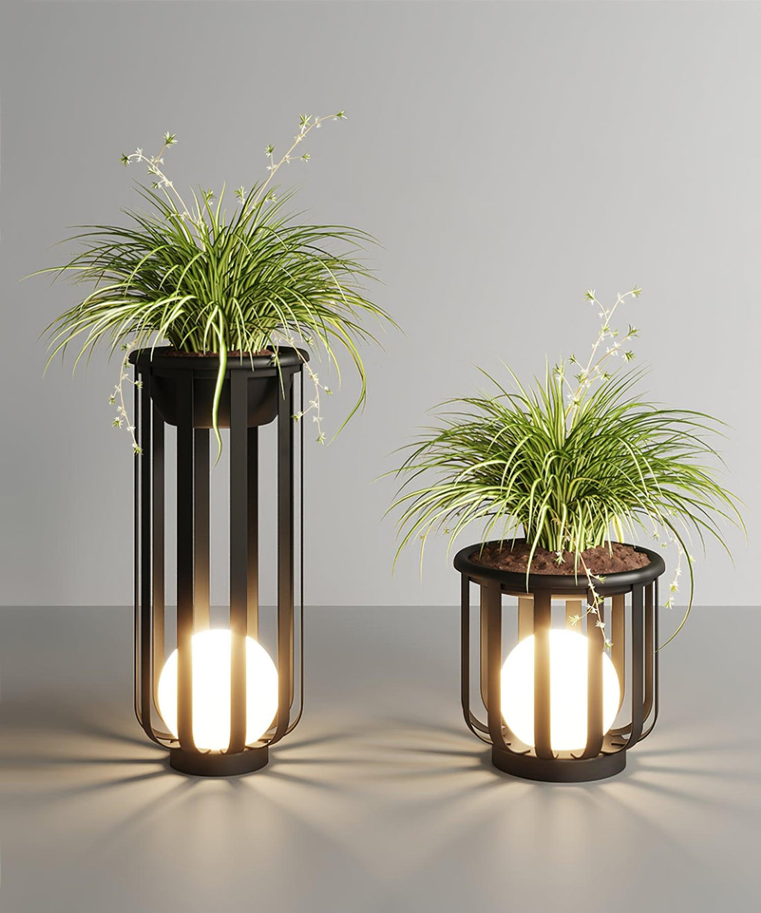 Garden Outdoor Floor Lamp - Dimmable LED Light with Tray & Flower Pot