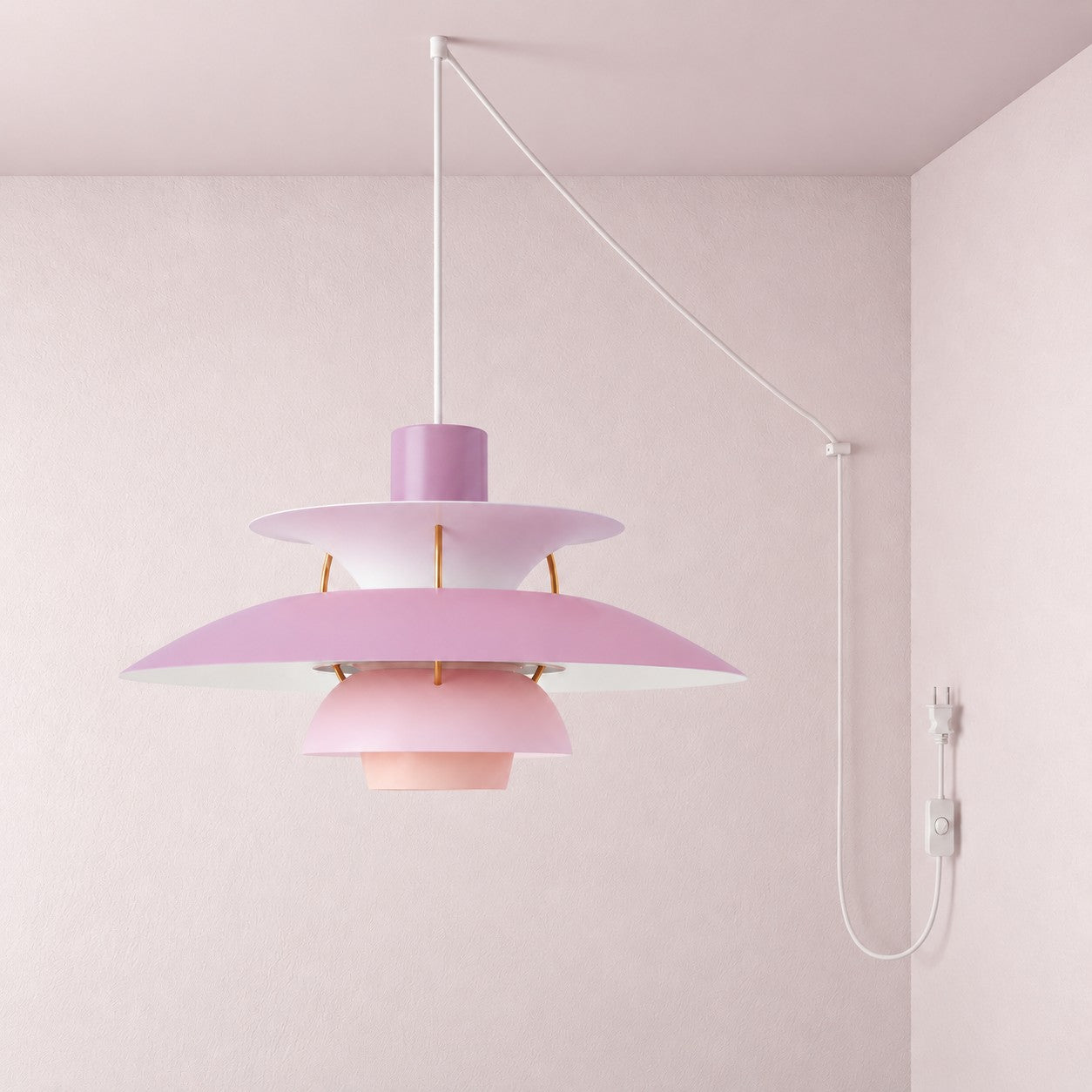 Moderne mehrlagige bunte Pendelleuchte mit Stecker und Zugkabel - Hängelampe aus Metall