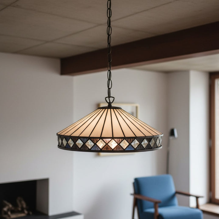 TF Fargo Pendant Light - Tiffany Style Lighting with an Art Deco Shade and Adjustable Chain