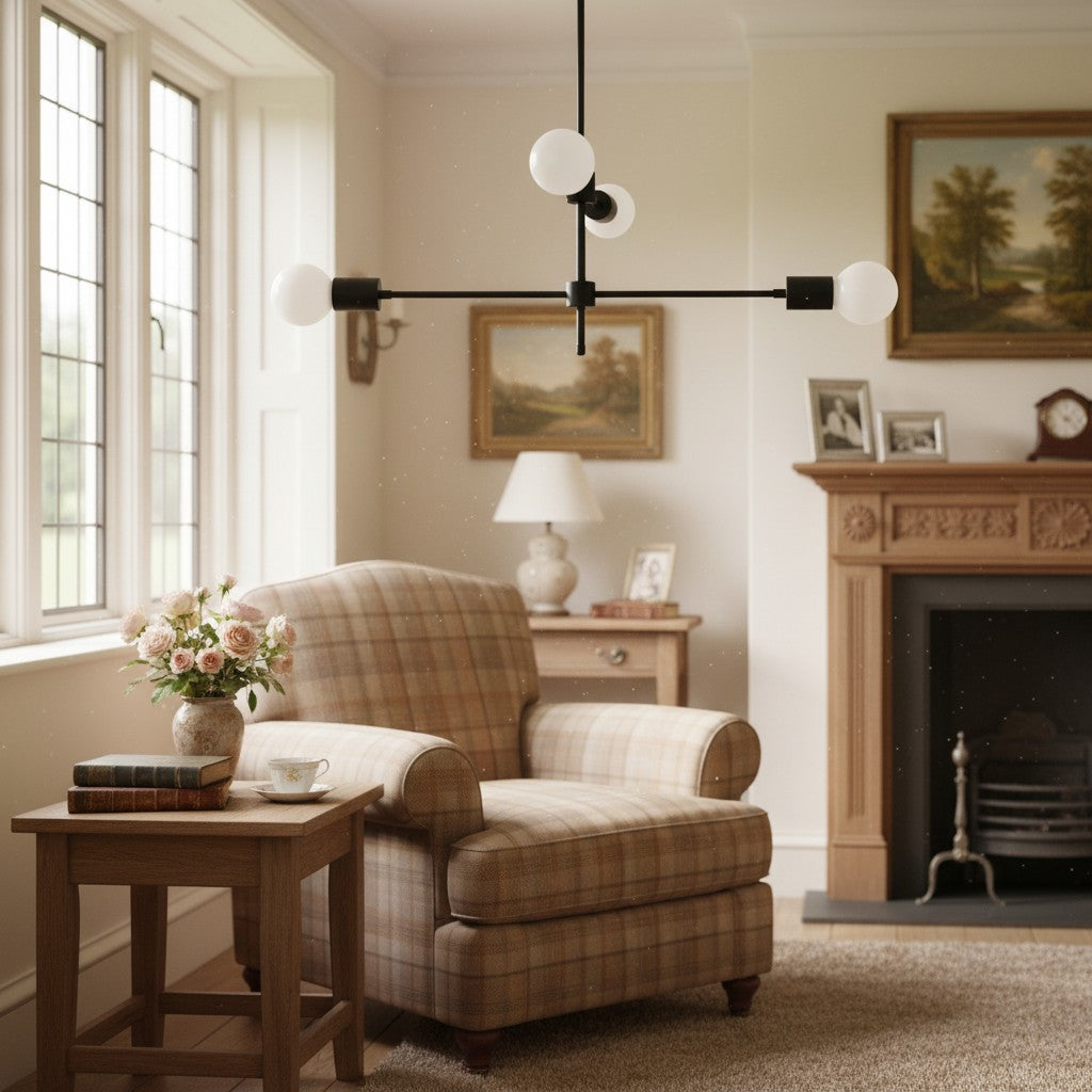 Mobilux Line Black and Brass Chandelier - Contemporary Globe Ceiling Hanging Light