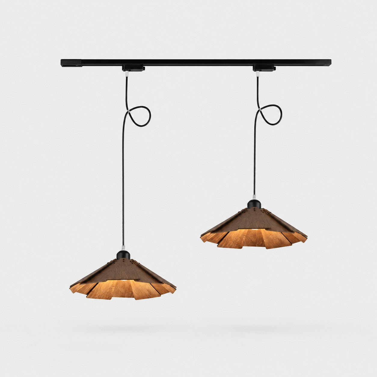 Walnut B two light track wooden pendant light 35cm